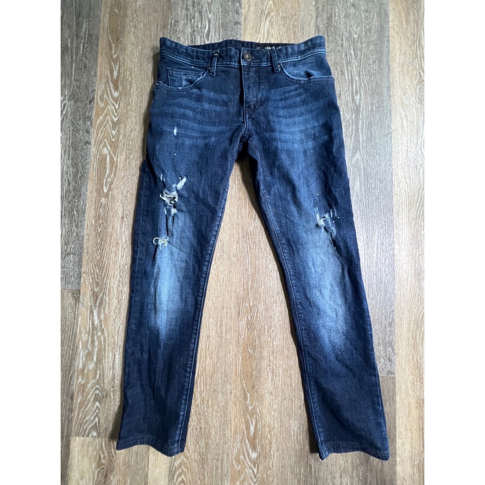 Armani Exchange J14 Skinny Jeans Mens 31 Dark Wash Distressed‎ Denim